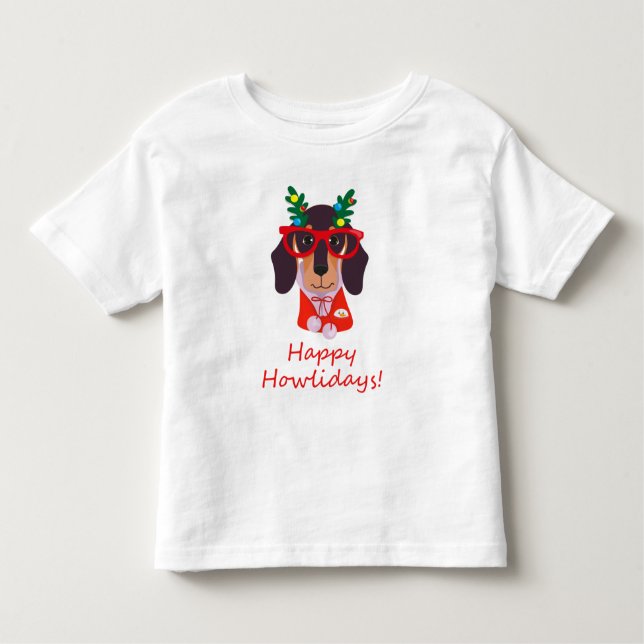 Funny Christmas Hund Howlidays Dackel Dackel Niedl Kleinkind T-shirt (Vorderseite)