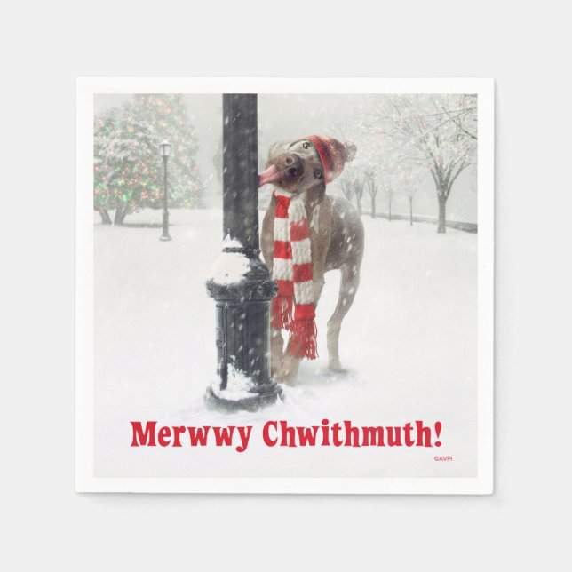 Funny Christmas Hund Licks Pole Serviette (Vorderseite)