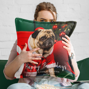 Funny Christmas Hund Welpe Foto Happy Pawlidays Kissen