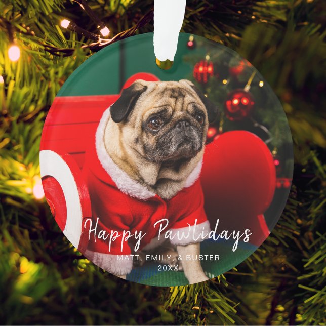Funny Christmas Hund Welpe Foto Happy Pawlidays Ornament (Von Creator hochgeladen)