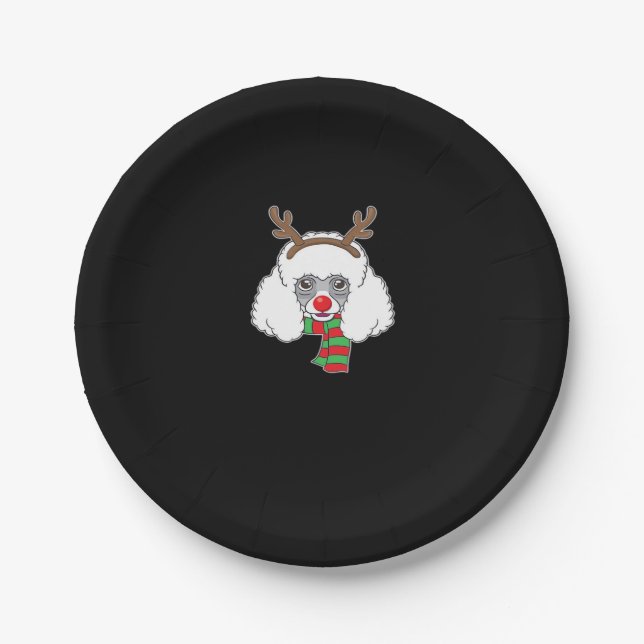 Funny Christmas Hund Xmas Reindeer Poodle Holiday  Pappteller (Vorderseite)