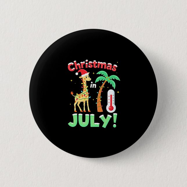 Funny Christmas in July Shirt Santa Giraffe Palm T Button (Vorderseite)