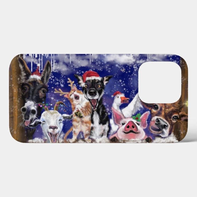 Funny Christmas iPhone Case Happy Animal Party (Rückseite (Horizontal))