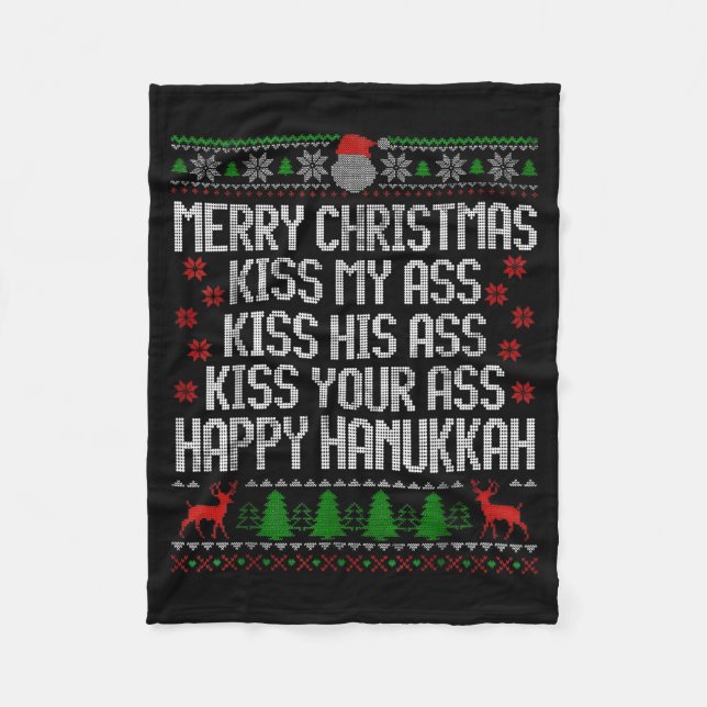 Funny Christmas Kiss My Happy Hanukkah Humor  Fleecedecke (Vorderseite)