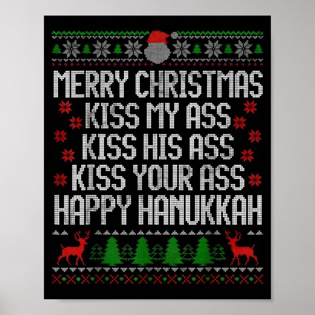 Funny Christmas Kiss My Happy Hanukkah Humor  Poster (Vorne)
