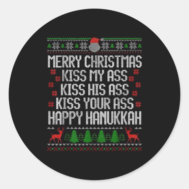 Funny Christmas Kiss My Happy Hanukkah Humor  Runder Aufkleber (Vorderseite)