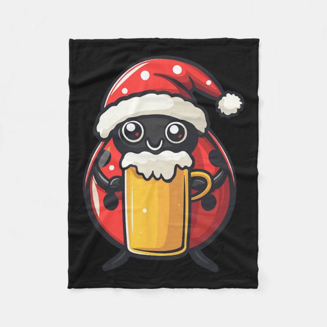 Funny Christmas Ladybug mit Bier-Comic Fleecedecke (Vorderseite)