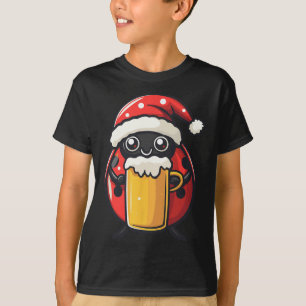 Funny Christmas Ladybug mit Bier-Comic T-Shirt
