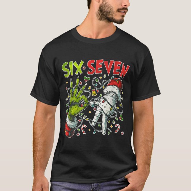 Funny Christmas Lights 6 7 Meme Six Seven Matching T-Shirt (Vorderseite)