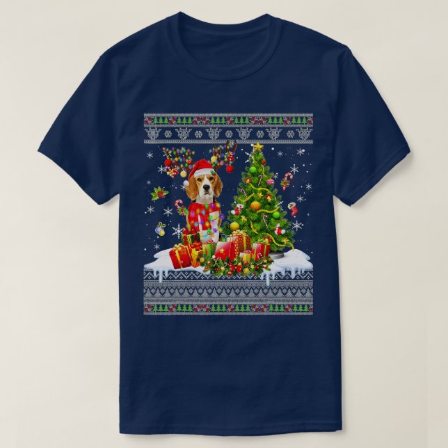 Funny Christmas Lights Beagle Hund Funny Xmas häss T-Shirt (Design vorne)