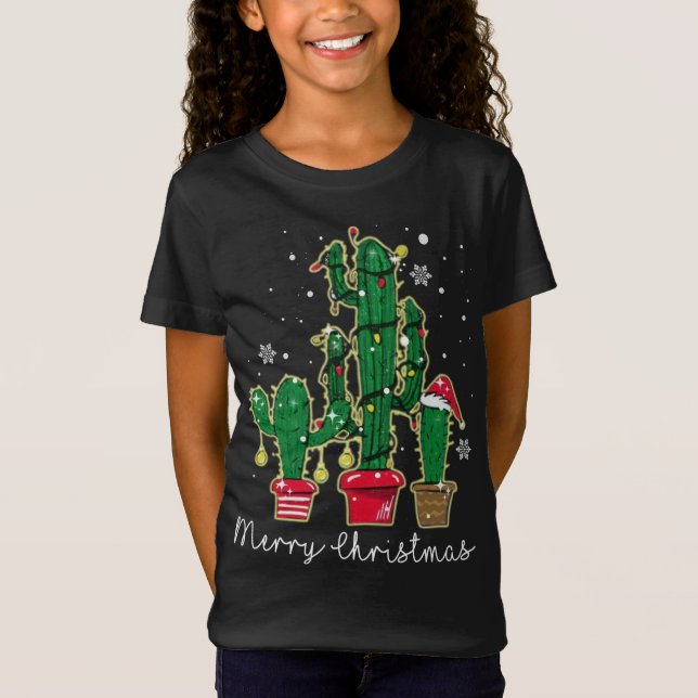 Funny Christmas Lights Cactus Weihnachtsmannmütze  T-Shirt (Vorderseite)