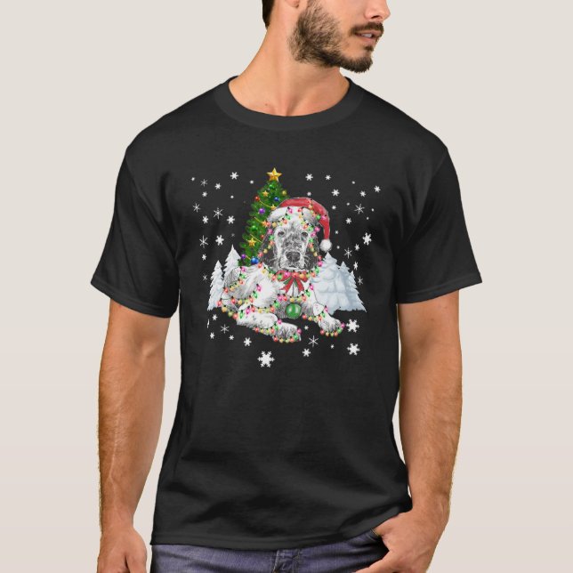 Funny Christmas Lights English Setter Dog Geschenk T-Shirt (Vorderseite)