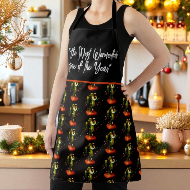 Funny Christmas Lights on Cactus Candle Pattern Schürze (cactus candle draped in Christmas light with template text all-over design apron)