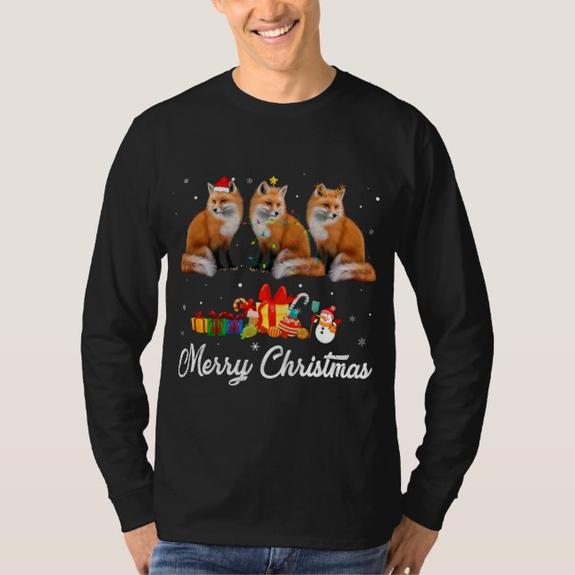 Funny Christmas Lights Xmas Pajama Fox Animals Lov T-Shirt (Vorderseite)