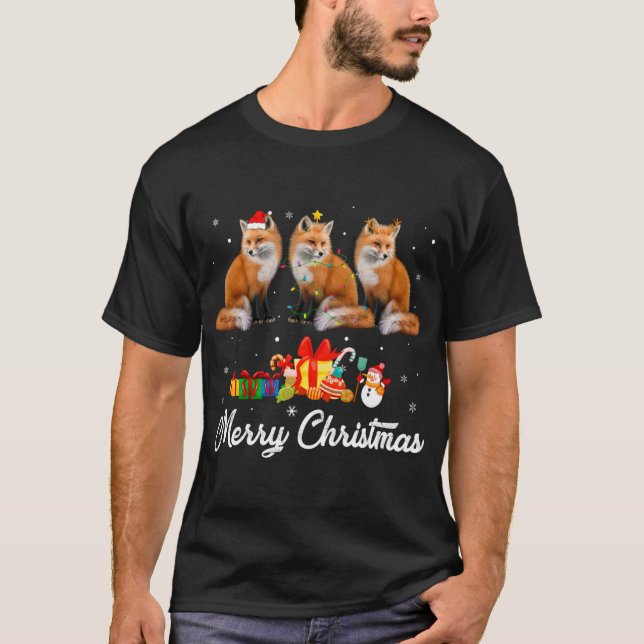 Funny Christmas Lights Xmas Pajama Fox Animals Lov T-Shirt (Vorderseite)