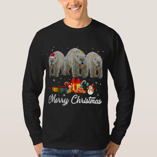 Funny Christmas Lights Xmas Pajama Polar Bär Anim T-Shirt (Vorderseite)