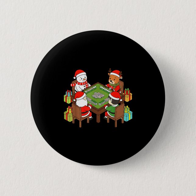 Funny Christmas Mahjong Santa Snowman Elf Reindeer Button (Vorderseite)
