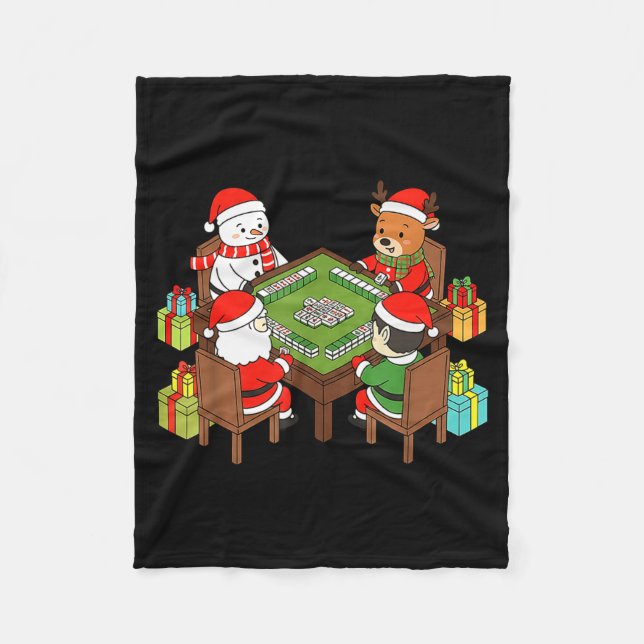 Funny Christmas Mahjong Santa Snowman Elf Reindeer Fleecedecke (Vorderseite)