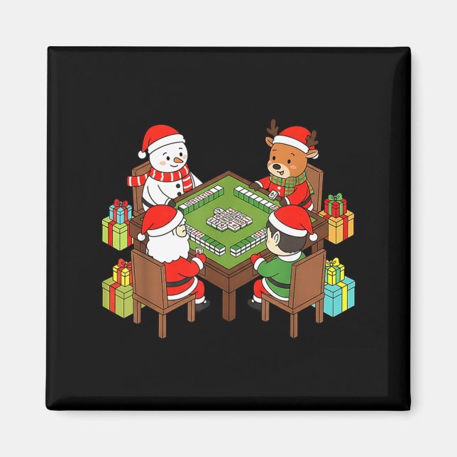 Funny Christmas Mahjong Santa Snowman Elf Reindeer Magnet (Vorne)