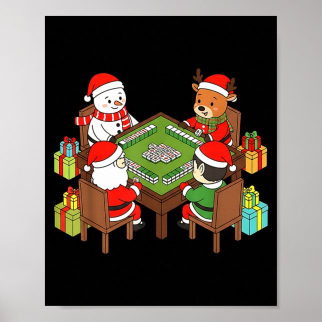 Funny Christmas Mahjong Santa Snowman Elf Reindeer Poster (Vorne)