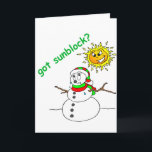Funny Christmas Melting Snowman Got Sunblock Xmas Feiertagskarte<br><div class="desc">Funny Christmas Melmeldende Snowman Got Sunblock Weihnachtskarten</div>