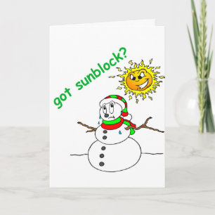 Funny Christmas Melting Snowman Got Sunblock Xmas Feiertagskarte