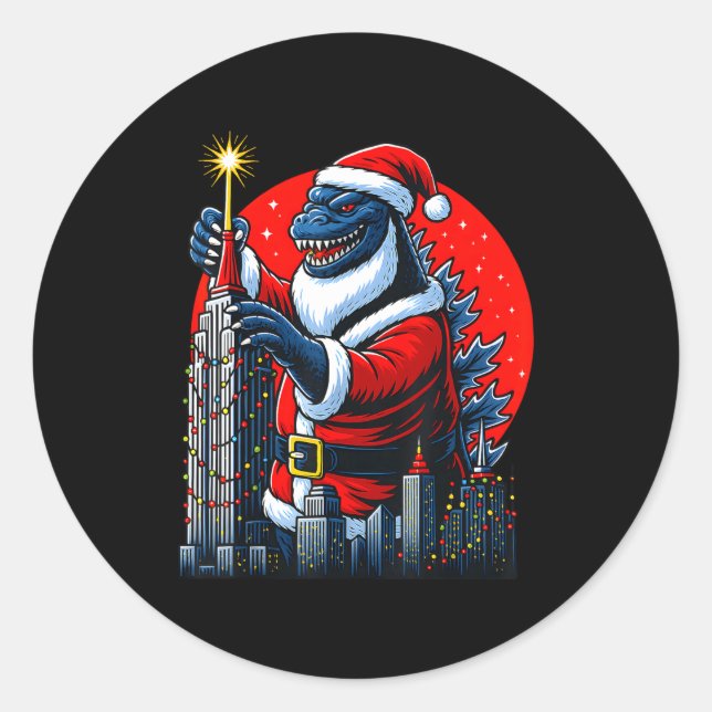 Funny Christmas Monster Santazilla Holiday Dinosau Runder Aufkleber (Vorderseite)