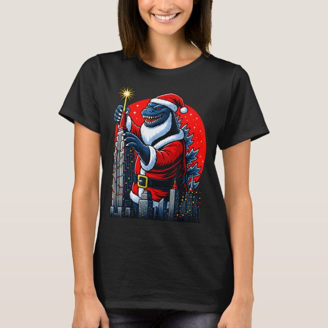 Funny Christmas Monster Santazilla Holiday Dinosau T-Shirt (Vorderseite)