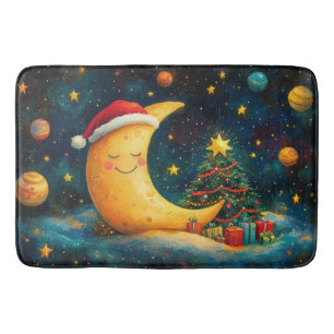 Funny Christmas Moon Galaxy Feier Badematte