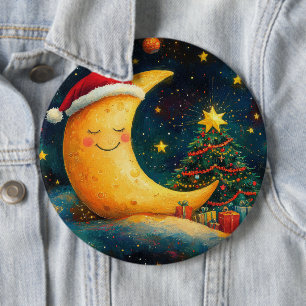 Funny Christmas Moon Galaxy Feier Button