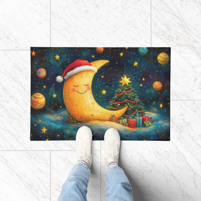 Funny Christmas Moon Galaxy Feier Fußmatte (Indoor)