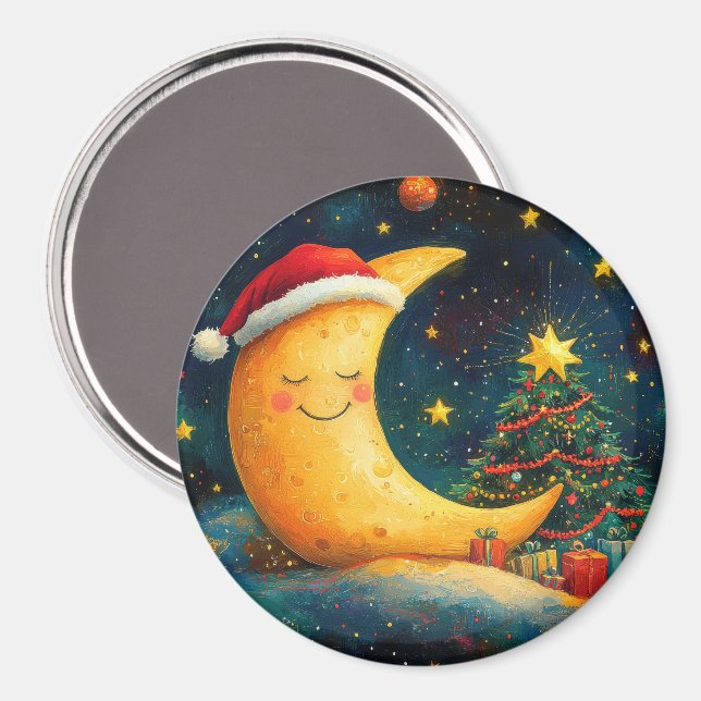 Funny Christmas Moon Galaxy Feier Magnet (Vorderseite/Rückseite)