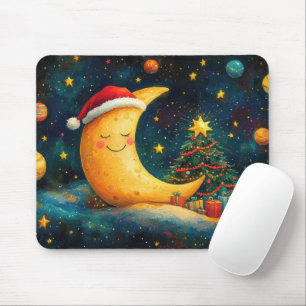 Funny Christmas Moon Galaxy Feier Mousepad