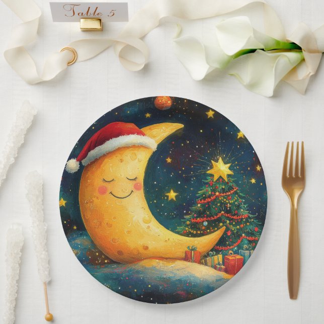 Funny Christmas Moon Galaxy Feier Pappteller (Hochzeit)