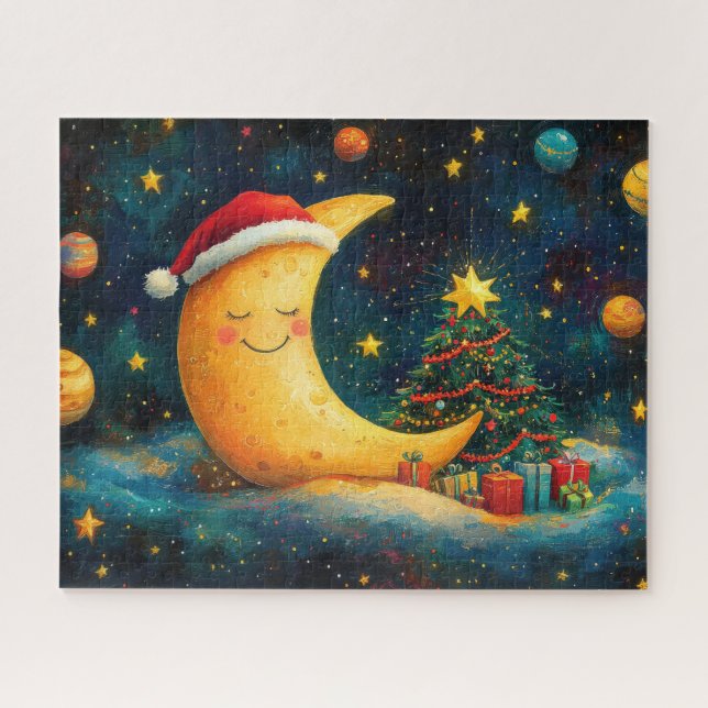 Funny Christmas Moon Galaxy Feier Puzzle (Horizontal)