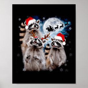 Funny Christmas Moon Howling Raccoon Xmas Männer Poster