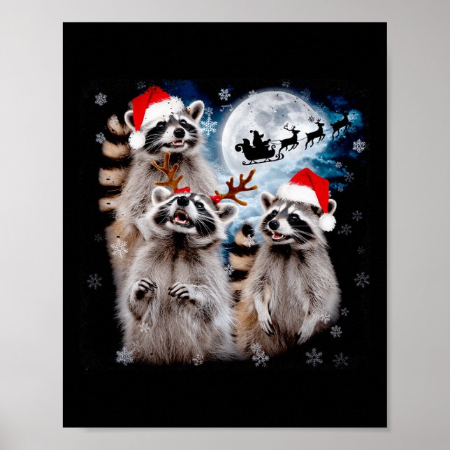 Funny Christmas Moon Howling Raccoon Xmas Männer Poster (Vorne)