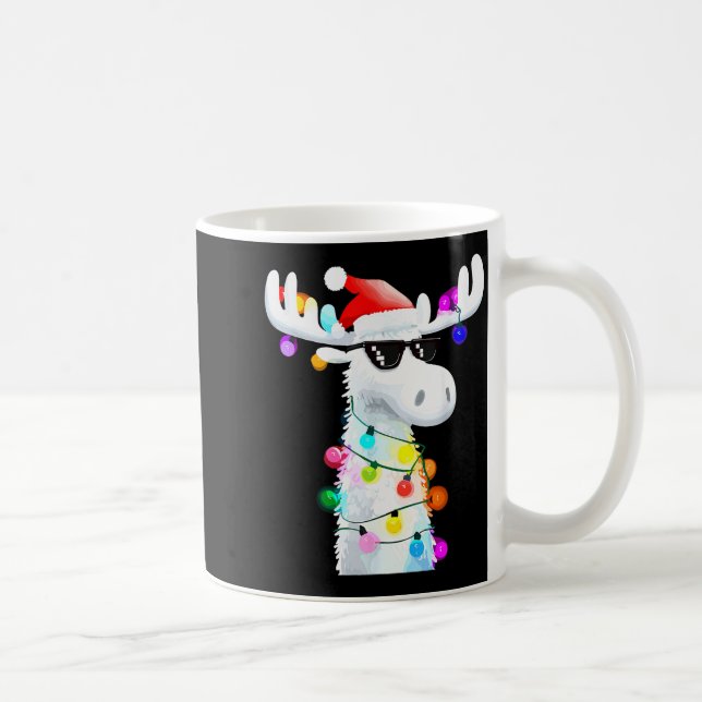 Funny Christmas Moose With Sungles And Holiday Lig Kaffeetasse (Rechts)