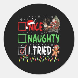 Funny Christmas Nice Naughty I Triday Xmas Runder Aufkleber