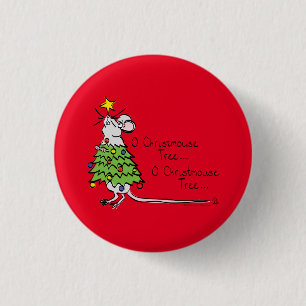 Funny Christmas Niedlich Mouse Tree Cartoon Button
