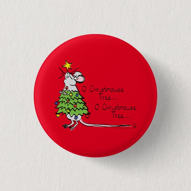 Funny Christmas Niedlich Mouse Tree Cartoon Button (Vorderseite)