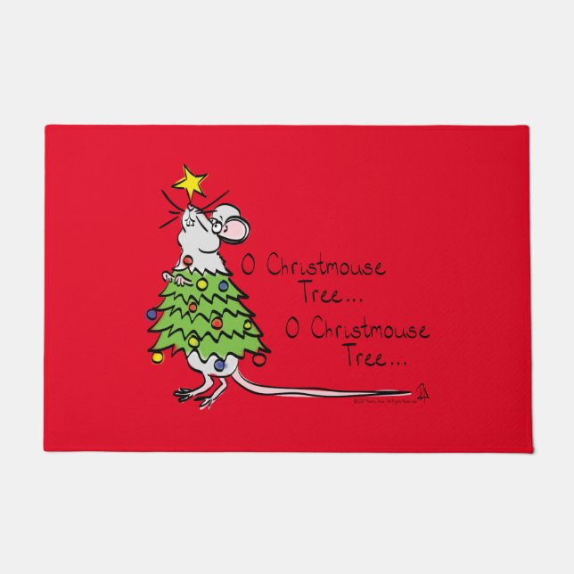 Funny Christmas Niedlich Mouse Tree Cartoon Fußmatte (Vorderseite)