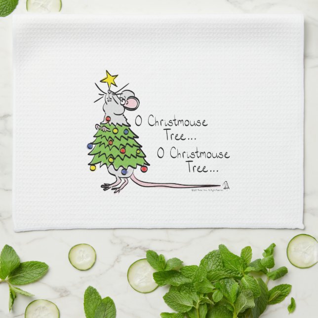 Funny Christmas Niedlich Mouse Tree Cartoon Geschirrtuch (Gefaltet)