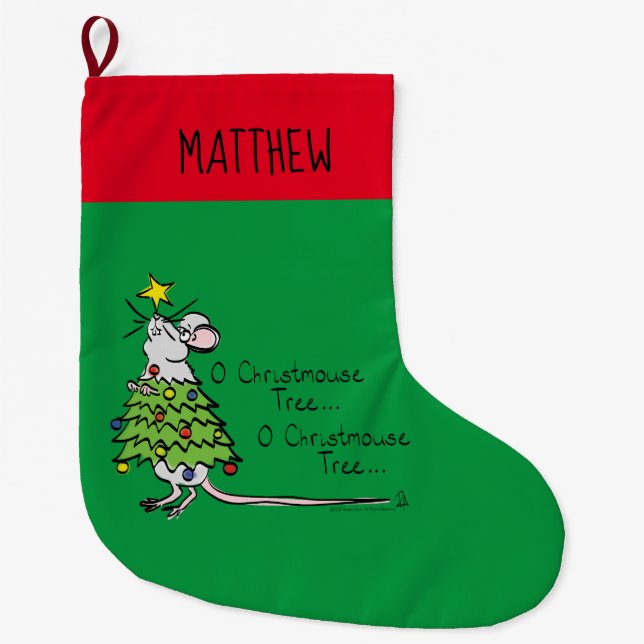 Funny Christmas Niedlich Mouse Tree Cartoon Großer Weihnachtsstrumpf (Vorderseite)