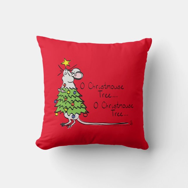 Funny Christmas Niedlich Mouse Tree Cartoon Kissen (Vorderseite)