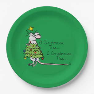 Funny Christmas Niedlich Mouse Tree Cartoon Pappteller