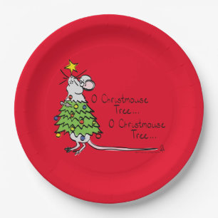 Funny Christmas Niedlich Mouse Tree Cartoon Pappteller