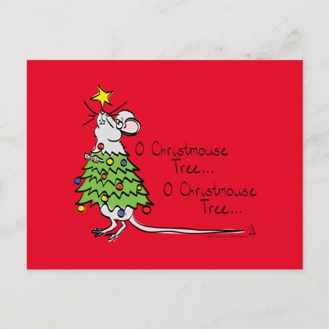 Funny Christmas Niedlich Mouse Tree Cartoon Postkarte (Vorderseite)
