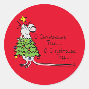 Funny Christmas Niedlich Mouse Tree Cartoon Runder Aufkleber