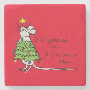 Funny Christmas Niedlich Mouse Tree Cartoon Steinuntersetzer